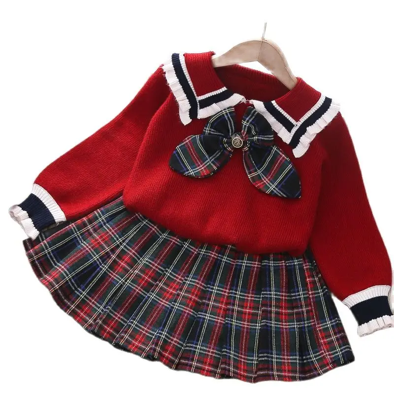 Girls' autumn, winter and spring college style knitting sweater shirt+short skirt 2-piece children's dress bow pullover skirt
Girls' autumn, winter and spring college style knitting sweater shirt+short skirt 2-piece children's dress bow pullover skirt