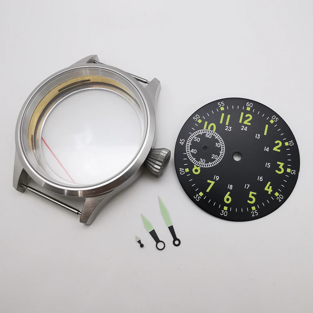 43mm Silver Brass Sapphire Glass Grushed Stainless Steel Case Dial Hands fit ETA6497 ST3600 hand winding movement
43mm Silver Brass Sapphire Glass Grushed Stainless Steel Case Dial Hands fit ETA6497 ST3600 hand winding movement