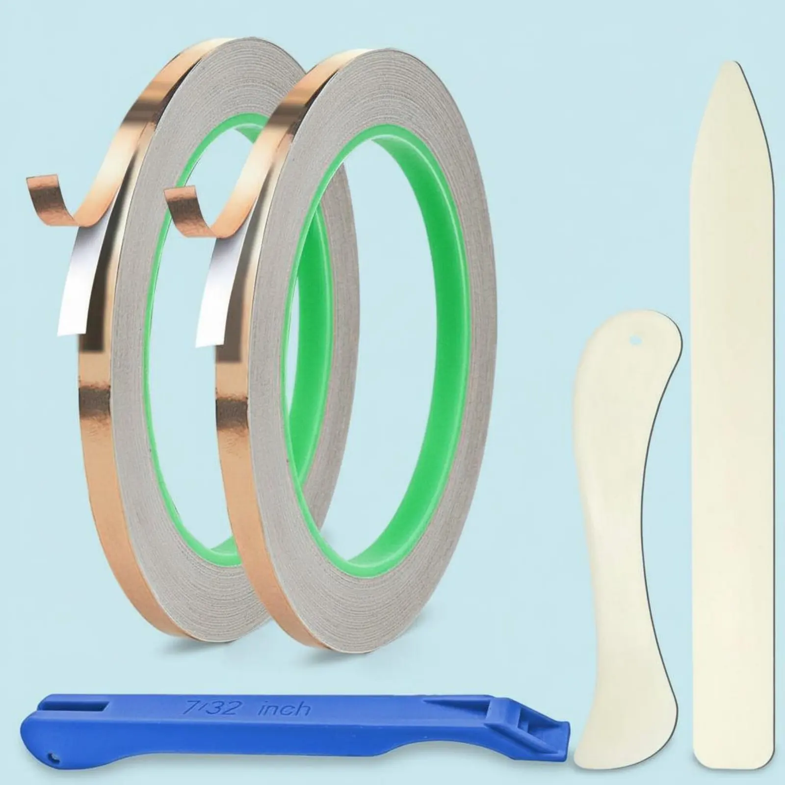 5 Pieces Stained Glass Foiling Tape Easy to Peel and Tear Copper Foil Tape Kit Craft Supplies for Crafters, Paper Circuits
5 Pieces Stained Glass Foiling Tape Easy to Peel and Tear Copper Foil Tape Kit Craft Supplies for Crafters, Paper Circuits