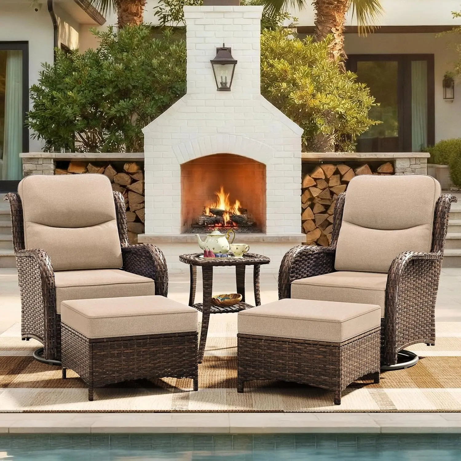 Luxury Patio Furniture Set with 6-inch Thick Cushion, Outdoor High Back Swivel Rocker Patio Chairs, 5PCS Wicker, Customized
Luxury Patio Furniture Set with 6-inch Thick Cushion, Outdoor High Back Swivel Rocker Patio Chairs, 5PCS Wicker, Customized