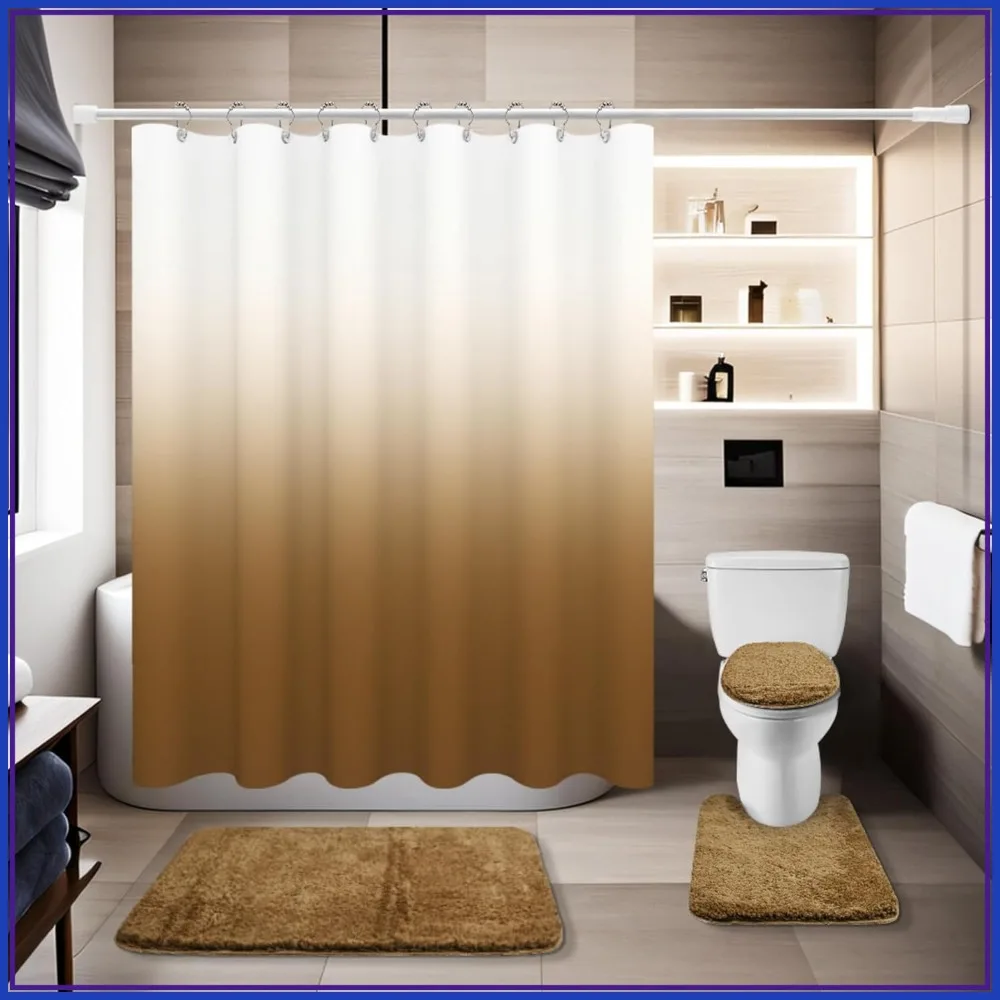 4-Piece Solid Bathroom Set with Shower Curtain, Rugs, and Toilet Lid Cover - Taupe
4-Piece Solid Bathroom Set with Shower Curtain, Rugs, and Toilet Lid Cover - Taupe