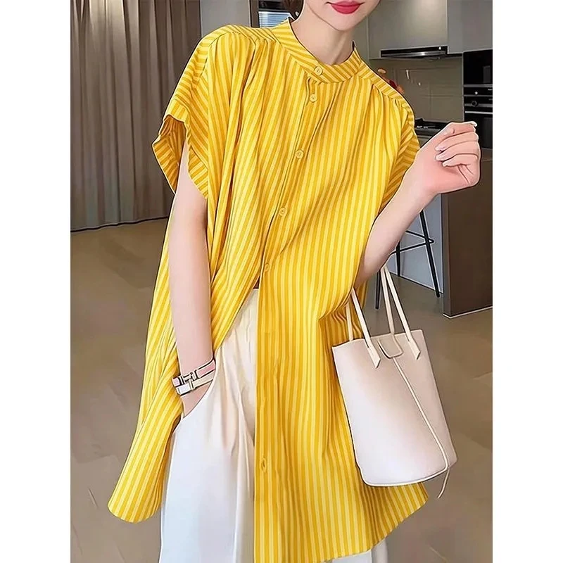 Yellow Striped Short-sleeved Blouse 2026 New Fashion Chic Mid-Long Single-breasted Cardigan Shirt Coat Women Striped Tops
Yellow Striped Short-sleeved Blouse 2026 New Fashion Chic Mid-Long Single-breasted Cardigan Shirt Coat Women Striped Tops