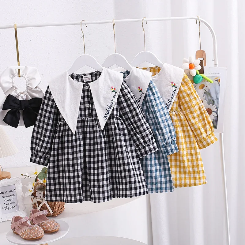Children's Clothing Spring New Girls Dress Embroidery Contrast Color Lapel Plaid Dress Baby Skirt
Children's Clothing Spring New Girls Dress Embroidery Contrast Color Lapel Plaid Dress Baby Skirt