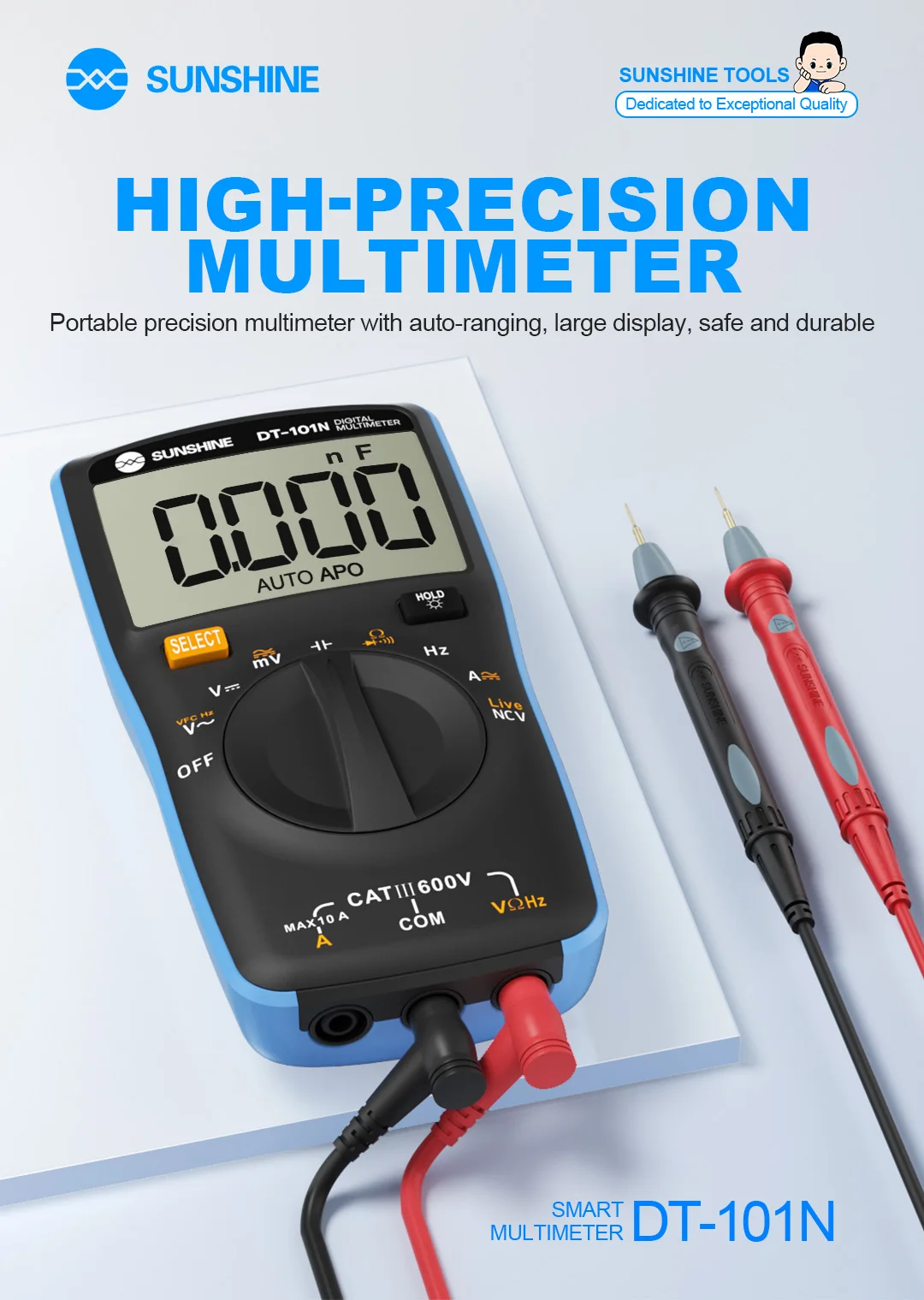 sunshine DT-101N Smart multimeter High-precision measurement Large backlit display with clear visibility for phone repair tool
sunshine DT-101N Smart multimeter High-precision measurement Large backlit display with clear visibility for phone repair tool