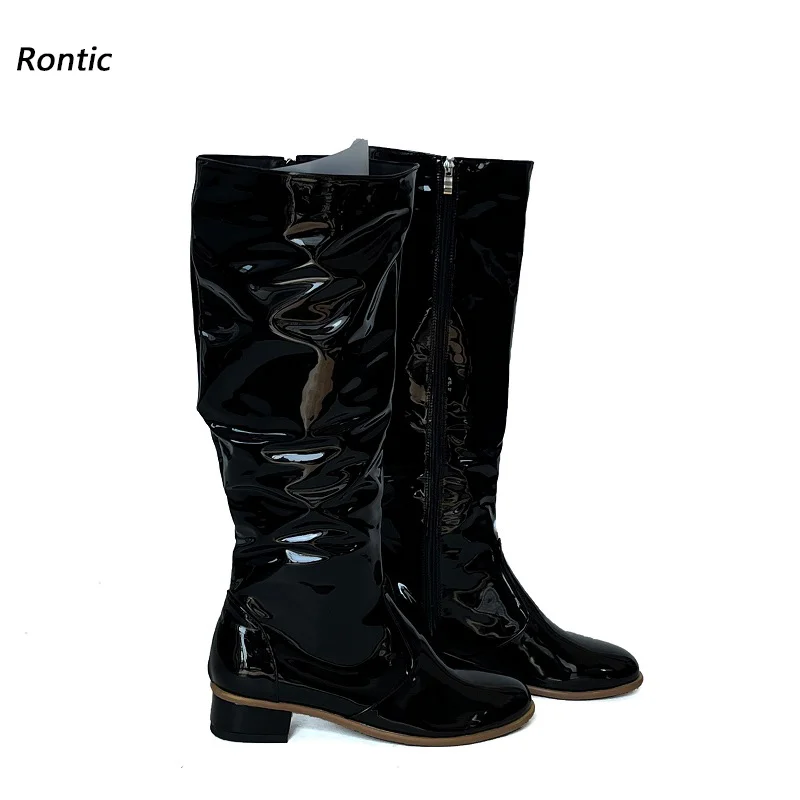 Rontic/женские зимние сапоги до колена на платформе из лакированной кожи на плоской подошве с круглым носком, элегантная черная повседневная обувь, размер США 5-20
Rontic/женские зимние сапоги до колена на платформе из лакированной кожи на плоской подошве с круглым носком, элегантная черная повседневная обувь, размер США 5-20