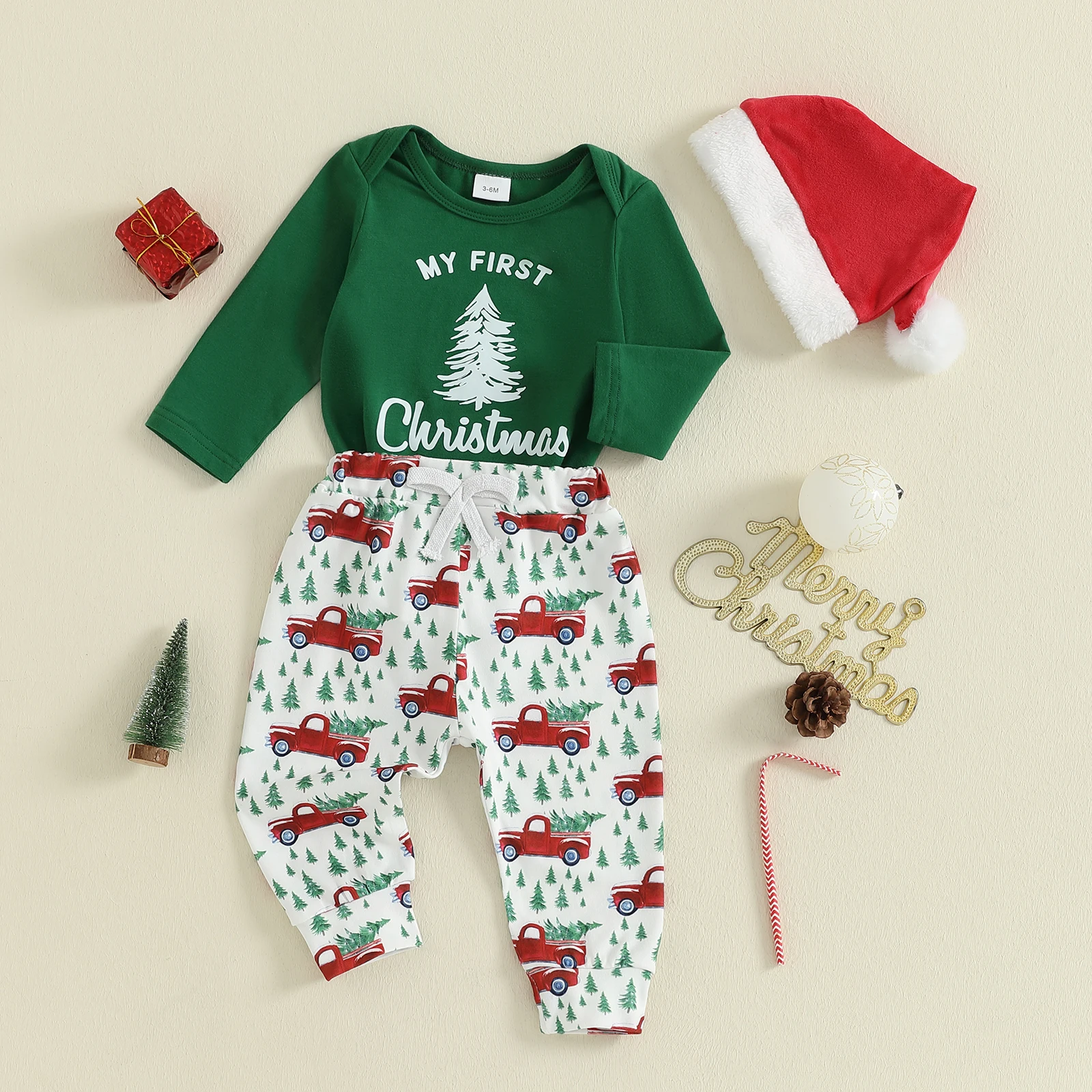 Рождественская одежда для маленьких мальчиков, комбинезон с длинными рукавами и принтом дерева, длинные штаны и шапка с рисунком грузовика, наряд из 3 предметов
Рождественская одежда для маленьких мальчиков, комбинезон с длинными рукавами и принтом дерева, длинные штаны и шапка с рисунком грузовика, наряд из 3 предметов