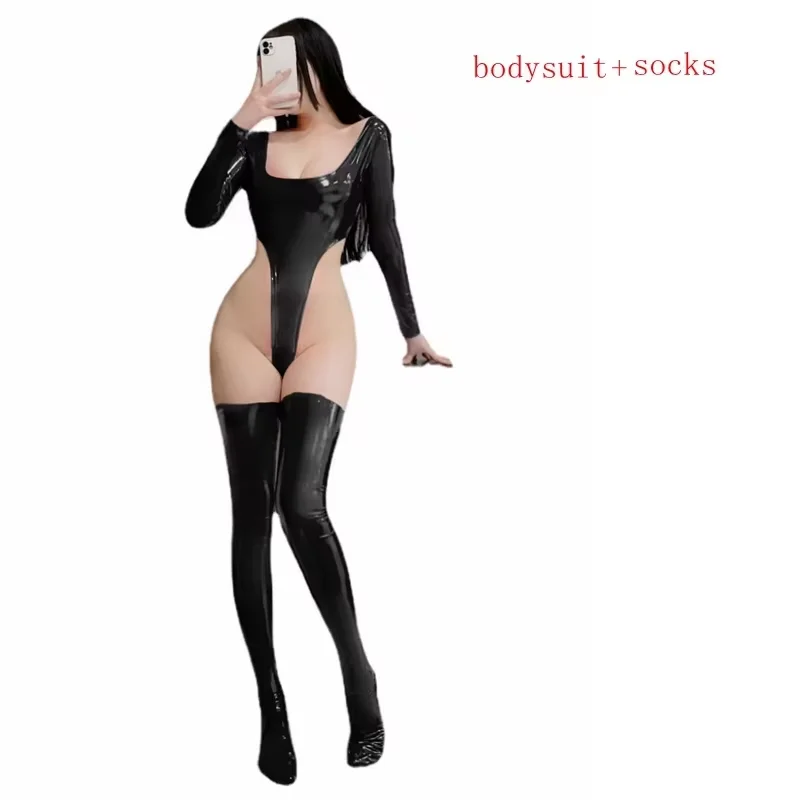 Комбинезон из ПВХ с длинным рукавом и мокрым эффектом, блестящее боди из искусственной кожи, купальник с высоким вырезом, колготки, сексуальные боди, клубная одежда, топы
Комбинезон из ПВХ с длинным рукавом и мокрым эффектом, блестящее боди из искусственной кожи, купальник с высоким вырезом, колготки, сексуальные боди, клубная одежда, топы