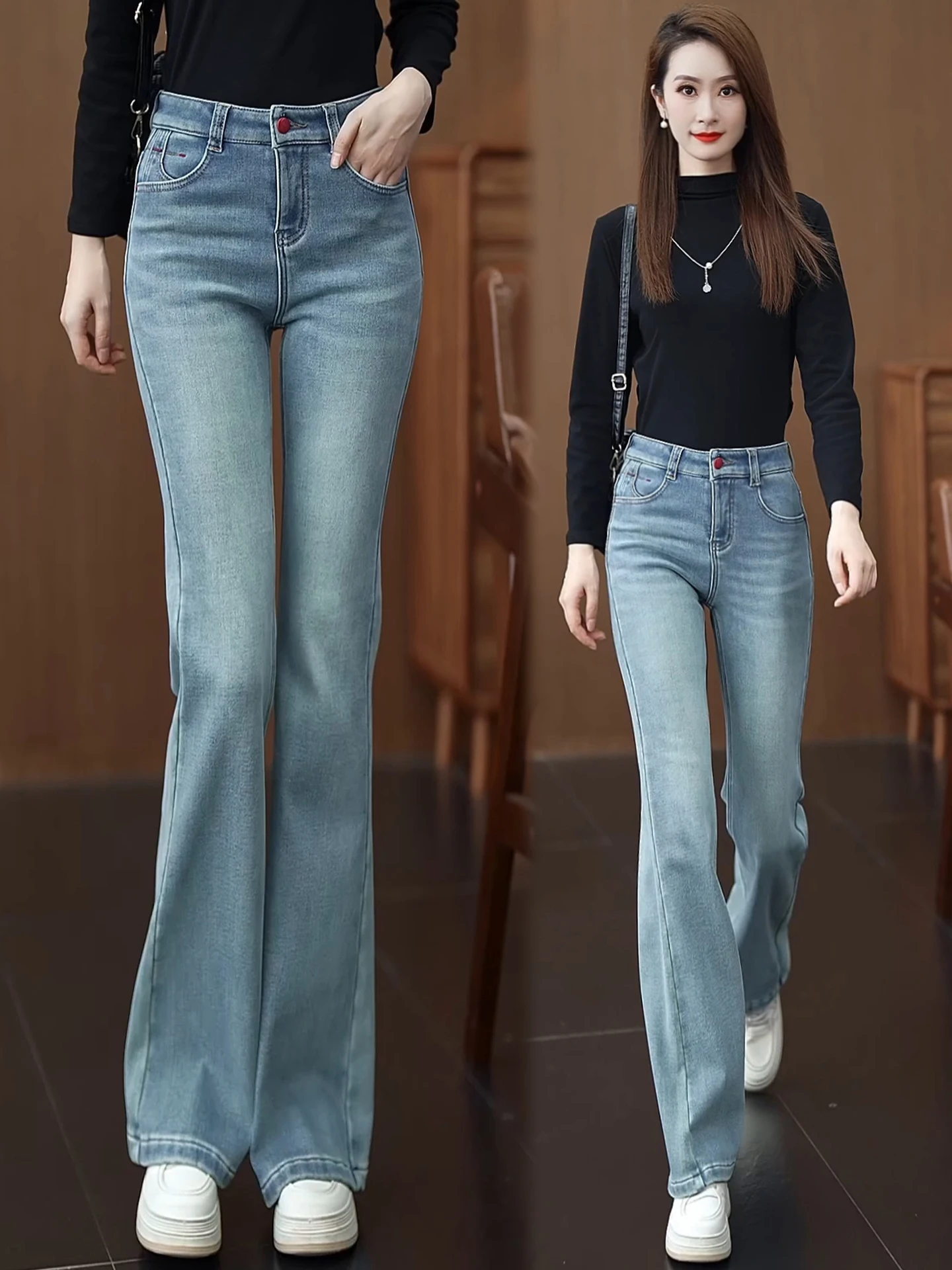Slim Fit High Waist Bell Bottom Jeans Women's Spring Autumn Winter New Style Small Size Fleece Lined Flared Pants Casual Wear
Slim Fit High Waist Bell Bottom Jeans Women's Spring Autumn Winter New Style Small Size Fleece Lined Flared Pants Casual Wear