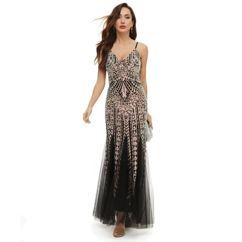 Sequin Dress Positioning Flower Bead Splicing Mesh Banquet Light Luxury Evening Dress Women's Long Suspender Fishtail Skirt
Sequin Dress Positioning Flower Bead Splicing Mesh Banquet Light Luxury Evening Dress Women's Long Suspender Fishtail Skirt