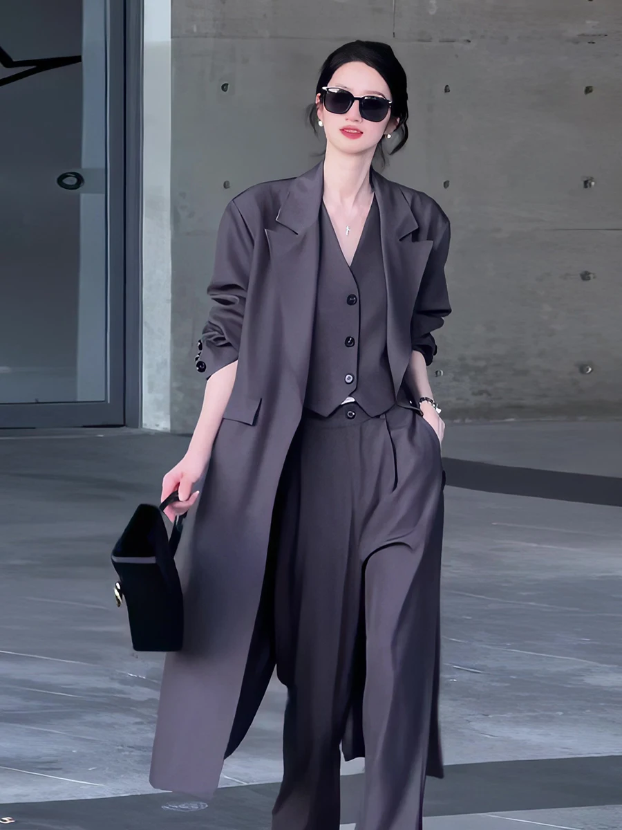 Spring Autumn 2026 Women's Long Single-Button Suit Style Vest And Wide Leg Pants Three-Piece Set Fashionable Casual Wear
Spring Autumn 2026 Women's Long Single-Button Suit Style Vest And Wide Leg Pants Three-Piece Set Fashionable Casual Wear