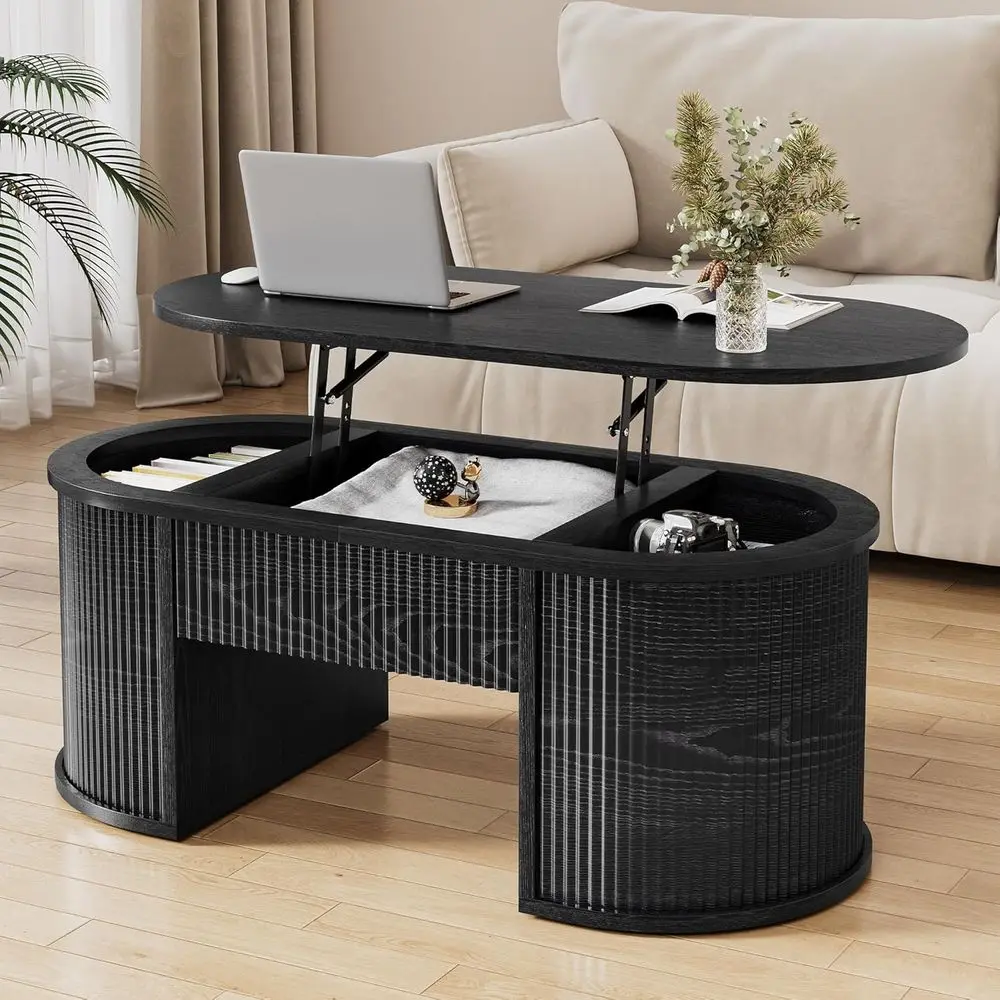 Журнальный столик Luted Top с отсеком для хранения, овальный центральный столик для гостиной со скрытым отделением, современный деревянный журнальный столик в стиле середины века
Журнальный столик Luted Top с отсеком для хранения, овальный центральный столик для гостиной со скрытым отделением, современный деревянный журнальный столик в стиле середины века