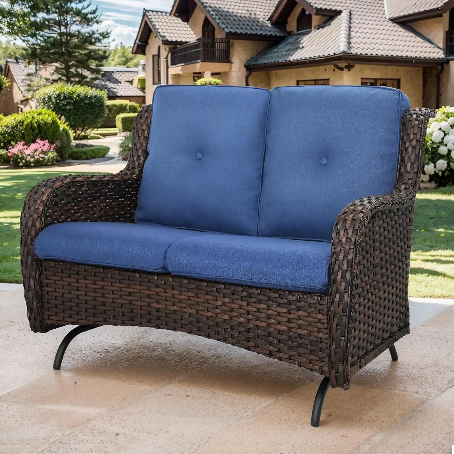 2-Seat Wicker Glider Loveseat Curved Armrest Thick Cushion Garden Balcony Backyard Brown&Blue,Customized
2-Seat Wicker Glider Loveseat Curved Armrest Thick Cushion Garden Balcony Backyard Brown&Blue,Customized