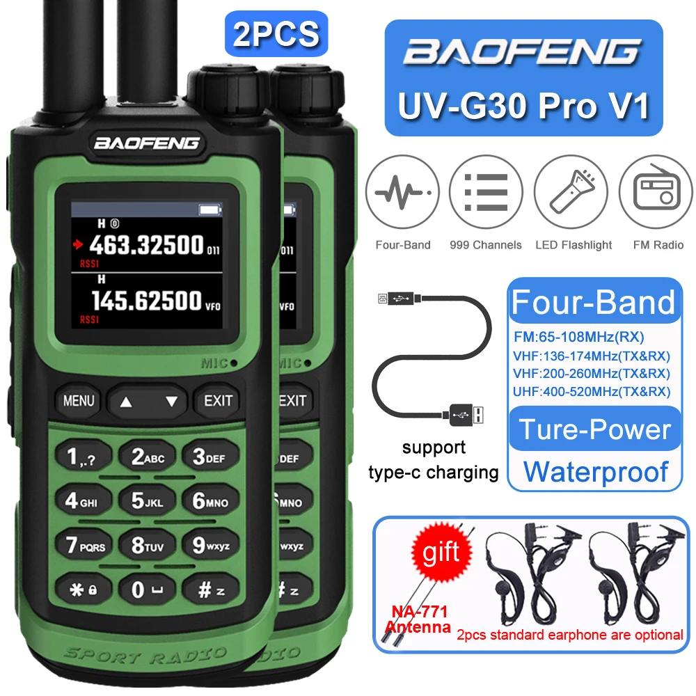 2 шт. Baofeng UV-G30 Pro V1 10 Вт, портативная рация с четырьмя диапазонами, дальним радиусом действия, функцией копирования частоты, водонепроницаемая, двухсторонняя радиосвязь для радиолюбителей
2 шт. Baofeng UV-G30 Pro V1 10 Вт, портативная рация с четырьмя диапазонами, дальним радиусом действия, функцией копирования частоты, водонепроницаемая, двухсторонняя радиосвязь для радиолюбителей