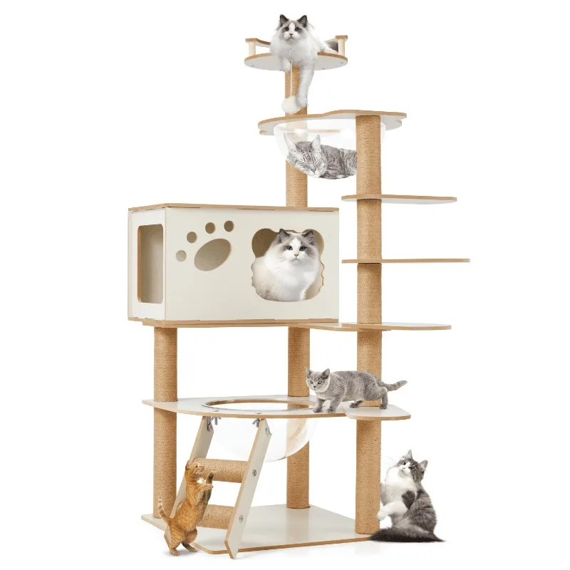 Wood Cat Tower with Cat Condo and Hand-woven Baskets, Tall Cat Tree for Indoor Cats,
Wood Cat Tower with Cat Condo and Hand-woven Baskets, Tall Cat Tree for Indoor Cats,