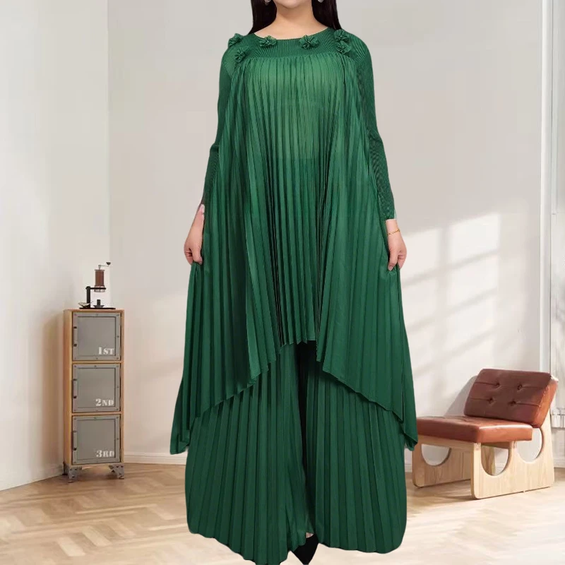 Miyake Pleated Pants Suit 2025 Spring Summer Temperament Nail Flower Irregular Top+solid Wide Leg Pants Suit Ladies Plus Size
Miyake Pleated Pants Suit 2025 Spring Summer Temperament Nail Flower Irregular Top+solid Wide Leg Pants Suit Ladies Plus Size