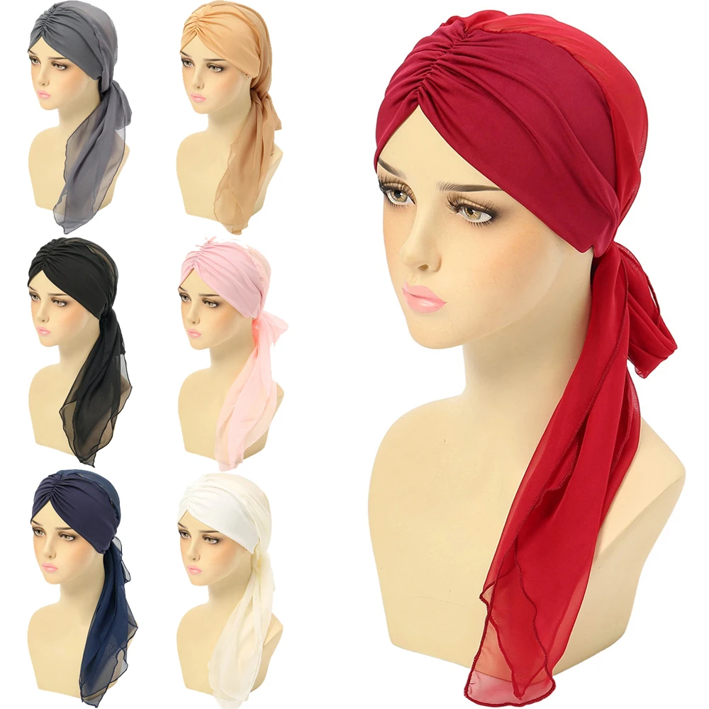Muslim Women Long Tail Headscarf Pre-Tied Hat Turban Bonnet Hair Loss Headwrap Chiffon Headwear Bandanas Headband Turbante Mujer
Muslim Women Long Tail Headscarf Pre-Tied Hat Turban Bonnet Hair Loss Headwrap Chiffon Headwear Bandanas Headband Turbante Mujer