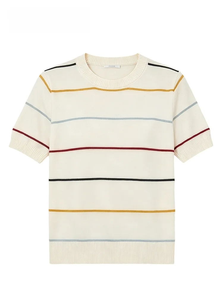 Loose Women's Summer T-shirt Short Sleeve round Neck Striped Casual Knitted plus Size Top Comfortable Breathable Slimming Effect
Loose Women's Summer T-shirt Short Sleeve round Neck Striped Casual Knitted plus Size Top Comfortable Breathable Slimming Effect