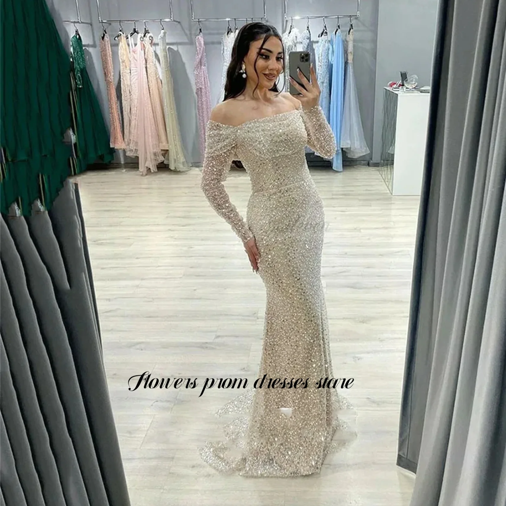 Flowers Long Sleeve Prom Dresses Beaded Party Evening Dresses Elegant فساتين مناسبة رسمية Vestido De Novia
Flowers Long Sleeve Prom Dresses Beaded Party Evening Dresses Elegant فساتين مناسبة رسمية Vestido De Novia