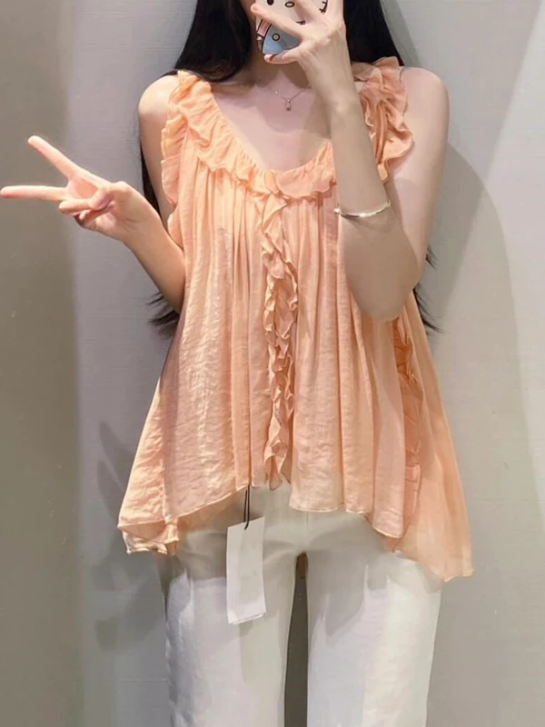 Летняя уникальная оранжевая милая майка с v-образным вырезом и красивой деревянной отделкой, женская майка свободного покроя из тонкого материала, чистый цвет
Летняя уникальная оранжевая милая майка с v-образным вырезом и красивой деревянной отделкой, женская майка свободного покроя из тонкого материала, чистый цвет