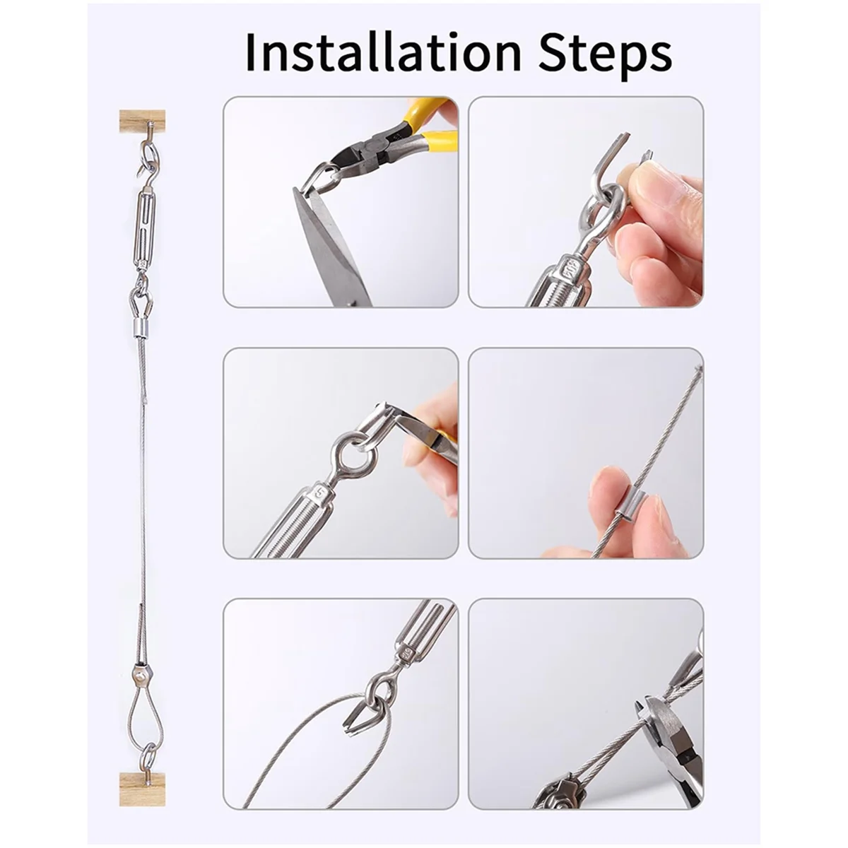 PA-30M 2mm Wire Rope,Stainless Steel Garden Wire,with Turnbuckle Wire Tensioner,for Climbing Plants,Fence,String
PA-30M 2mm Wire Rope,Stainless Steel Garden Wire,with Turnbuckle Wire Tensioner,for Climbing Plants,Fence,String