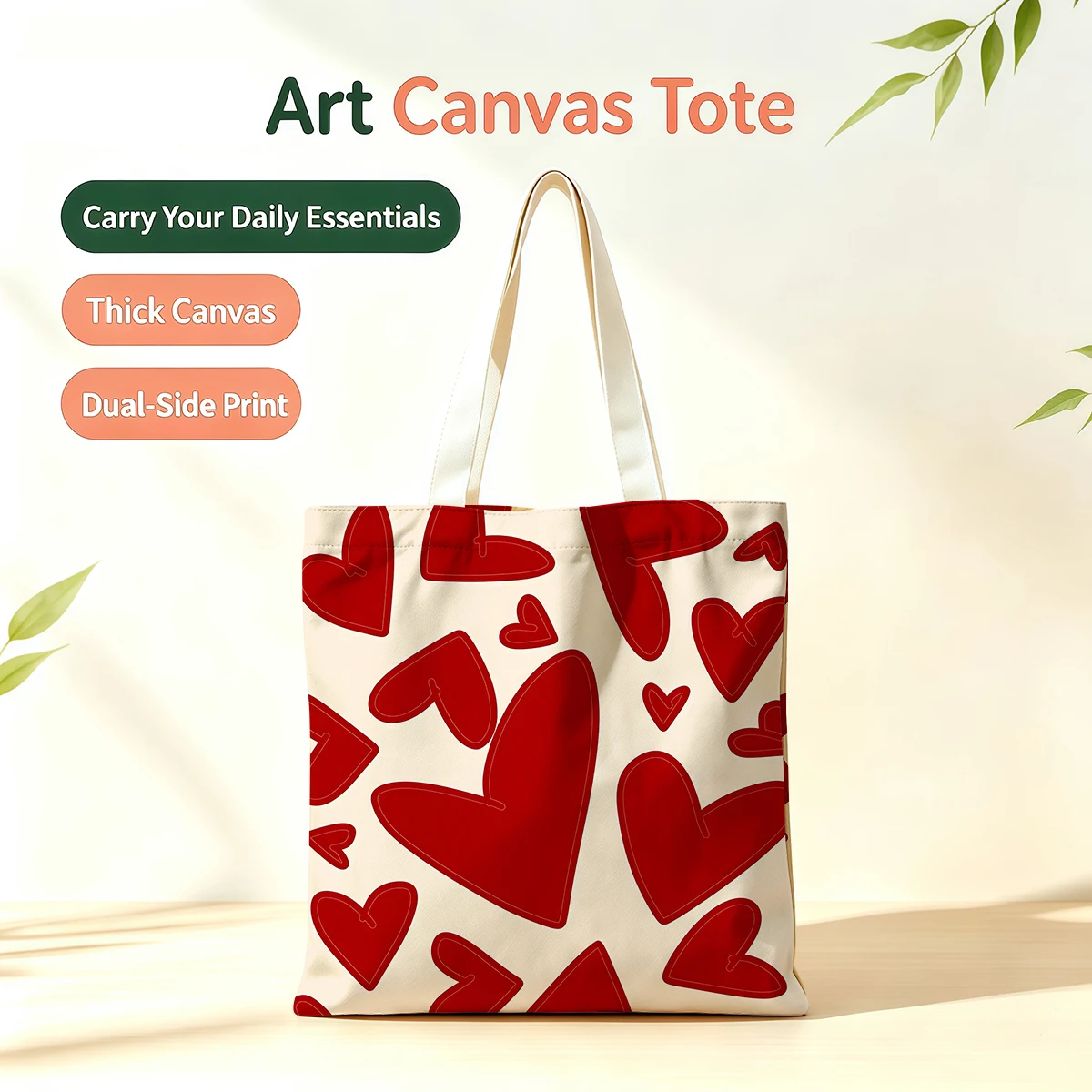 Romantic Cream Red Heart Dual-Side Printed Tote Bag Eco Handbag for School Office Daily Errands Daily Must-Have Bag
Romantic Cream Red Heart Dual-Side Printed Tote Bag Eco Handbag for School Office Daily Errands Daily Must-Have Bag