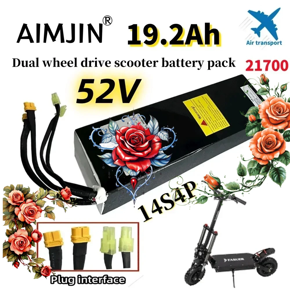 52V 19.2Ah 14S4P Lithium-ion Battery Pack 21700 19200mAh Dual Port Fast Charging ,Suitable for Dual Drive Scooters 
52V 19.2Ah 14S4P Lithium-ion Battery Pack 21700 19200mAh Dual Port Fast Charging ,Suitable for Dual Drive Scooters