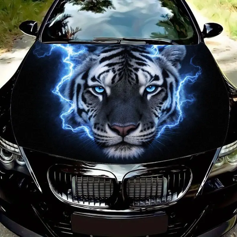 1 white tiger blue flash effect car hood sticker, dynamic hood pattern car decoration, black background high contrast car parts
1 white tiger blue flash effect car hood sticker, dynamic hood pattern car decoration, black background high contrast car parts