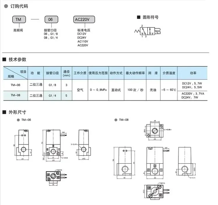 STNC TM-06 TM-08 2 position 3 way high frequency electromagnetic pneumatic valve DC24V DC12V AC220V
STNC TM-06 TM-08 2 position 3 way high frequency electromagnetic pneumatic valve DC24V DC12V AC220V