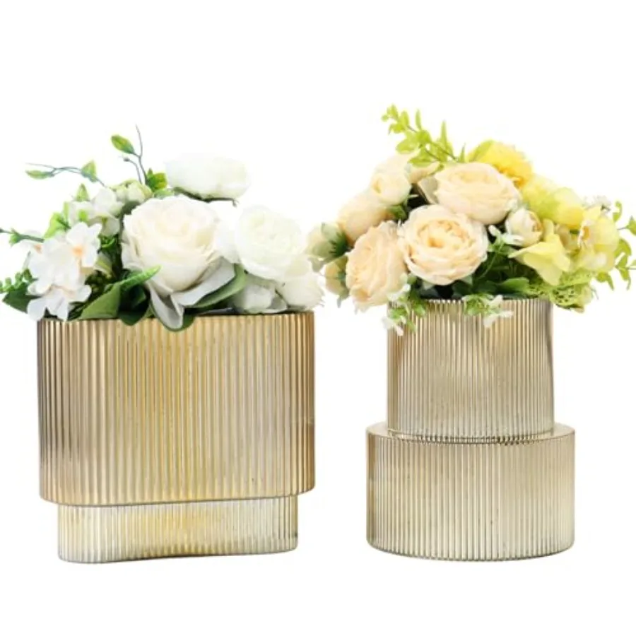 Gold Glass Vases Set of 2 Ribbed Vases for Flowers Gold Vase for Tulips Modern Glass Vase for Living Room Dining Table Office E
Gold Glass Vases Set of 2 Ribbed Vases for Flowers Gold Vase for Tulips Modern Glass Vase for Living Room Dining Table Office E