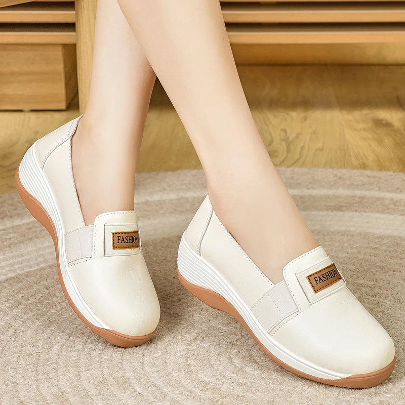 Women's Leather Slip-On Wedge Shoes - Fashion Label Non-Slip Comfortable Casual Walking Shoes
Women's Leather Slip-On Wedge Shoes - Fashion Label Non-Slip Comfortable Casual Walking Shoes