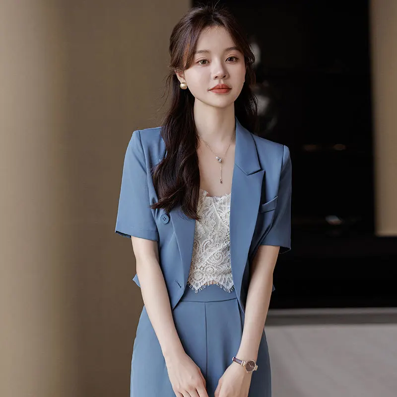 Casual Small Suit Women's Professional Summer High-Grade Short Sleeve Thin Suit Wide Leg Pants Two-Piece Summer
Casual Small Suit Women's Professional Summer High-Grade Short Sleeve Thin Suit Wide Leg Pants Two-Piece Summer