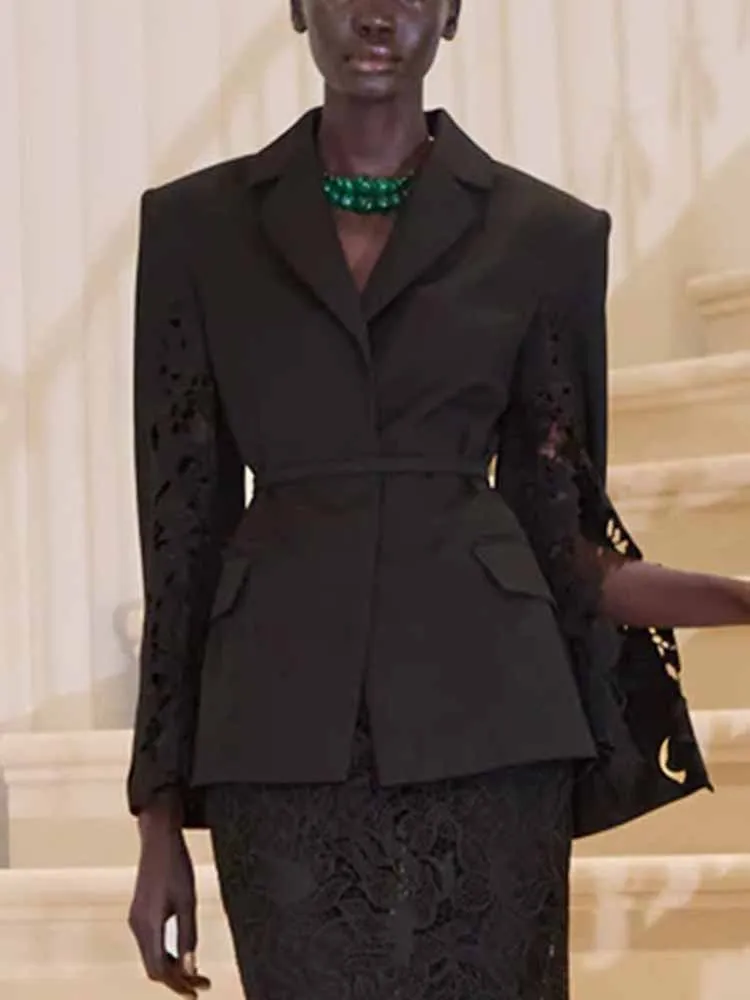 BKQU Elegant Lace Splice Blazer Women Notched Collar Long Sleeve Bandage Office Lady Casual Coat 2025 Temperament Street Outwear
BKQU Elegant Lace Splice Blazer Women Notched Collar Long Sleeve Bandage Office Lady Casual Coat 2025 Temperament Street Outwear