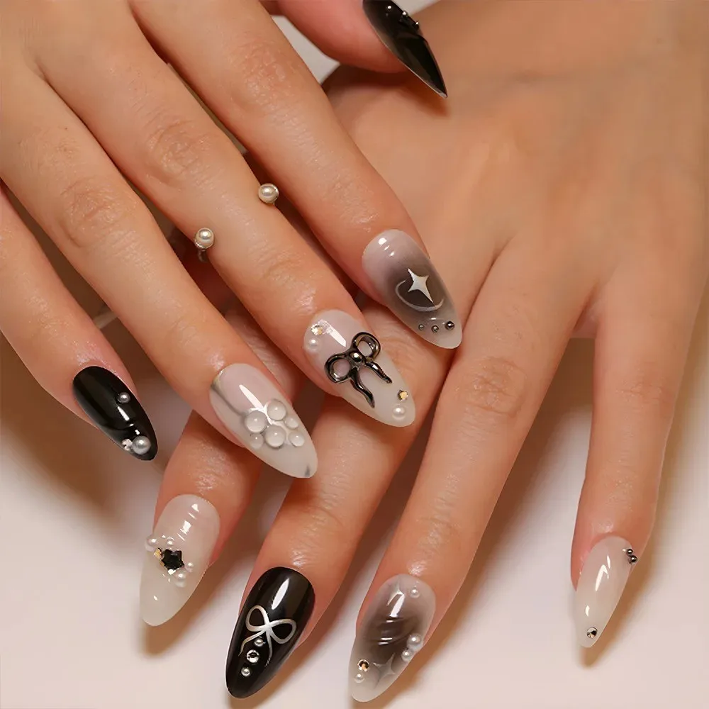 24Pcs Press on Nails Gradient Black Fake Nails Medium Length Square False Nails Moon Designs for Women Girls Party Daily Use
24Pcs Press on Nails Gradient Black Fake Nails Medium Length Square False Nails Moon Designs for Women Girls Party Daily Use