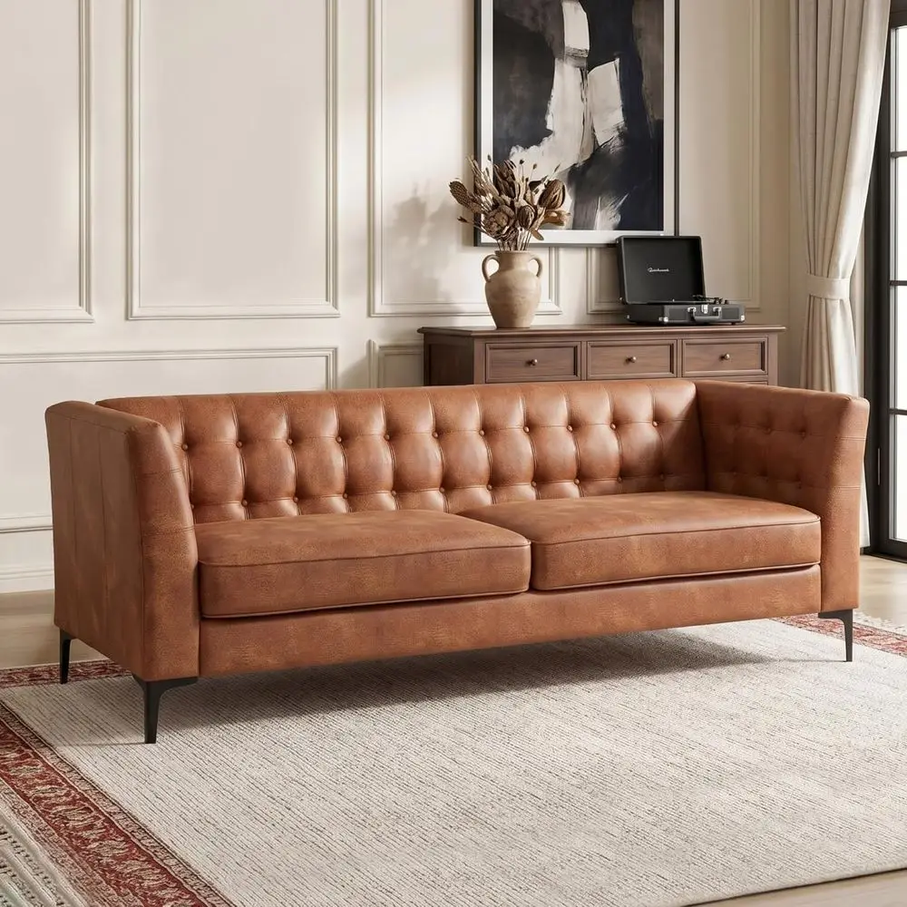 85 Waux Leather Sofa with Button Tufting, 3-Seater Metal Leg Deep Seat Couch for Living & Bedroom, Camel
85 Waux Leather Sofa with Button Tufting, 3-Seater Metal Leg Deep Seat Couch for Living & Bedroom, Camel