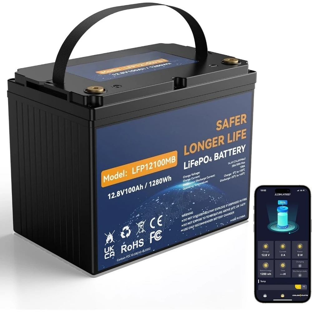 12V 100Ah Group 24 Bluetooth LiFePO4 Battery, Deep Cycle Lithium Battery, Built-in 100A BMS, Up to 15000 Cycles, Perfect for RV
12V 100Ah Group 24 Bluetooth LiFePO4 Battery, Deep Cycle Lithium Battery, Built-in 100A BMS, Up to 15000 Cycles, Perfect for RV