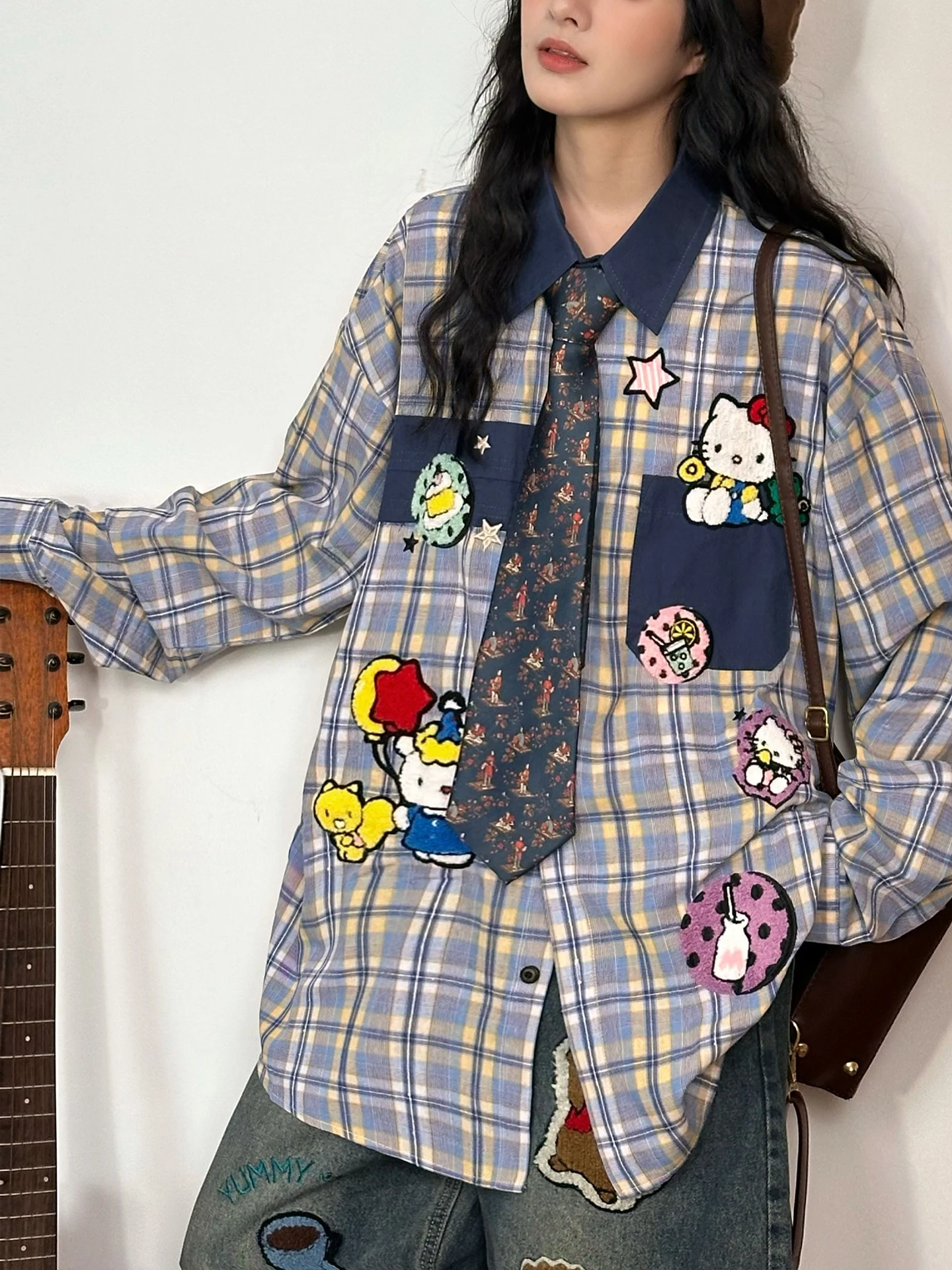 Original American Retro Cartoon Embroidery Plaid Long Sve Loose Women's irt College Sle Cotton Breathable irt
Original American Retro Cartoon Embroidery Plaid Long Sve Loose Women's irt College Sle Cotton Breathable irt