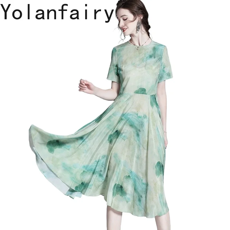 YOLANFAIRY 100% Genuine Mulberry Silk Dresses for Woman 2026 Summer Holiday Long Dress Women Clothing Short Sleeve Eleagnt Dress
YOLANFAIRY 100% Genuine Mulberry Silk Dresses for Woman 2026 Summer Holiday Long Dress Women Clothing Short Sleeve Eleagnt Dress