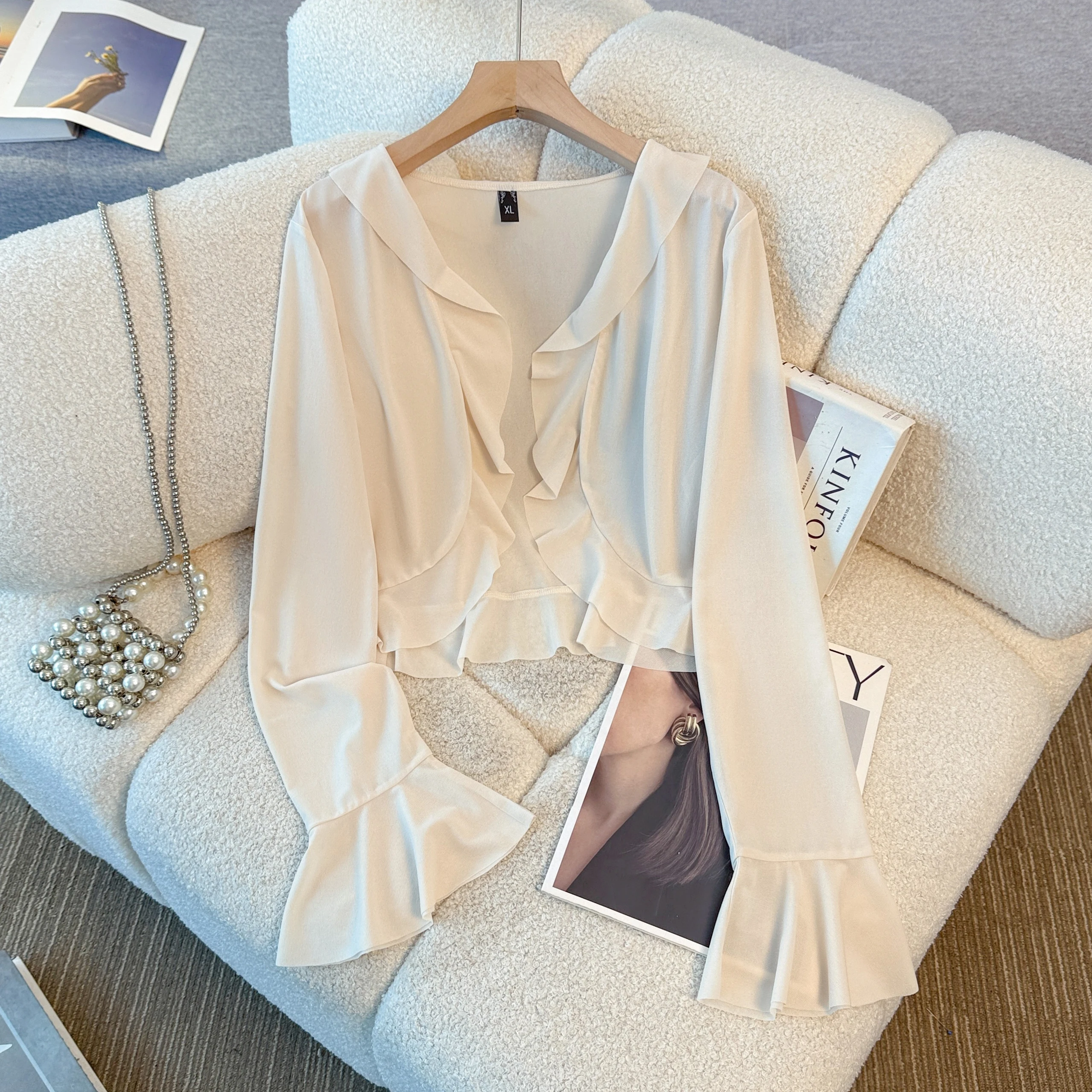 Plus size, ruffled sun protection thin cardigan, XL-3XL women's classic versatile short jacket 3519
Plus size, ruffled sun protection thin cardigan, XL-3XL women's classic versatile short jacket 3519