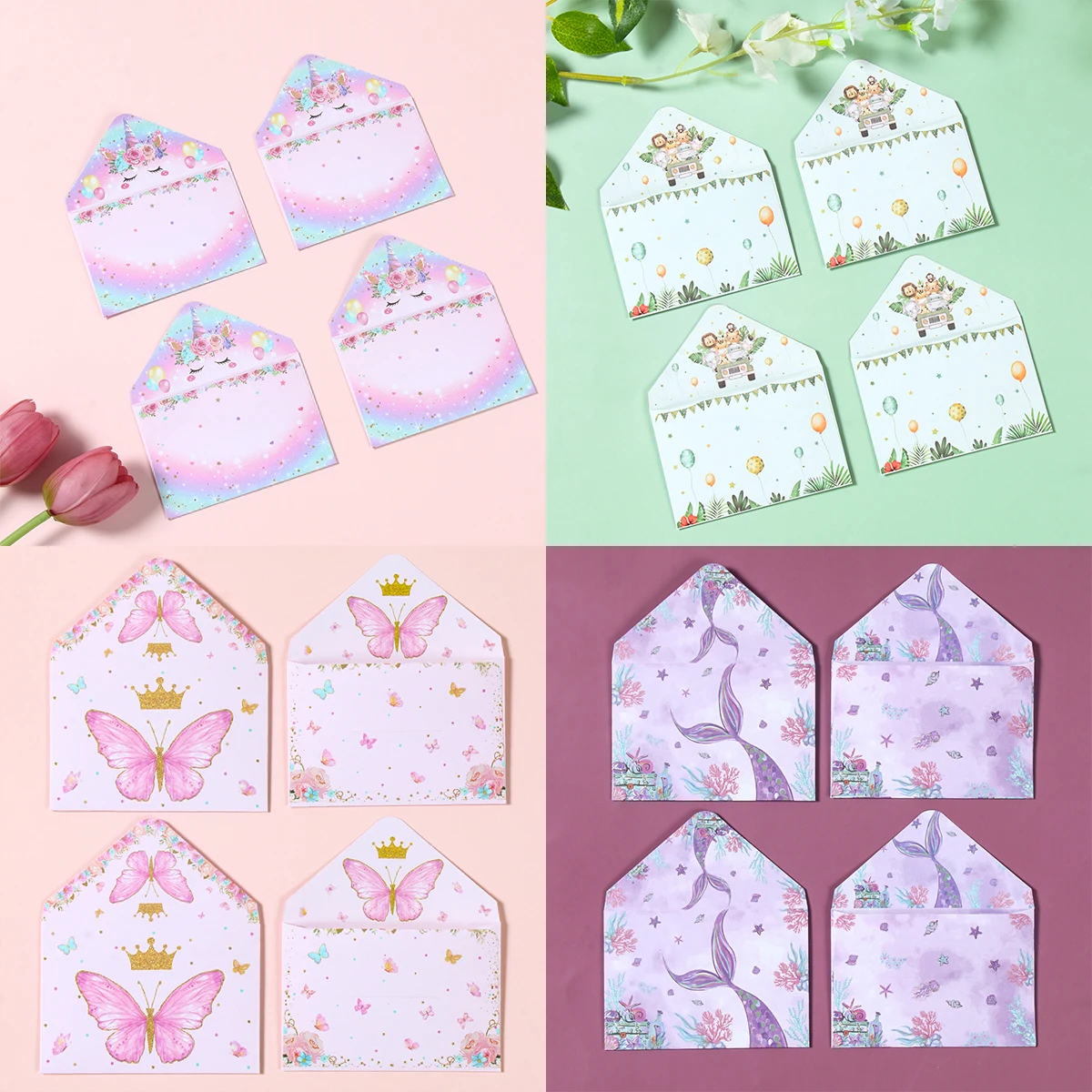 12pcs Cartoon Envelopes Mermaid Unicorn Butterfly Jungle Animal Paint Paper Envelopes for Baby Shower Birthday Greeting Cards
12pcs Cartoon Envelopes Mermaid Unicorn Butterfly Jungle Animal Paint Paper Envelopes for Baby Shower Birthday Greeting Cards