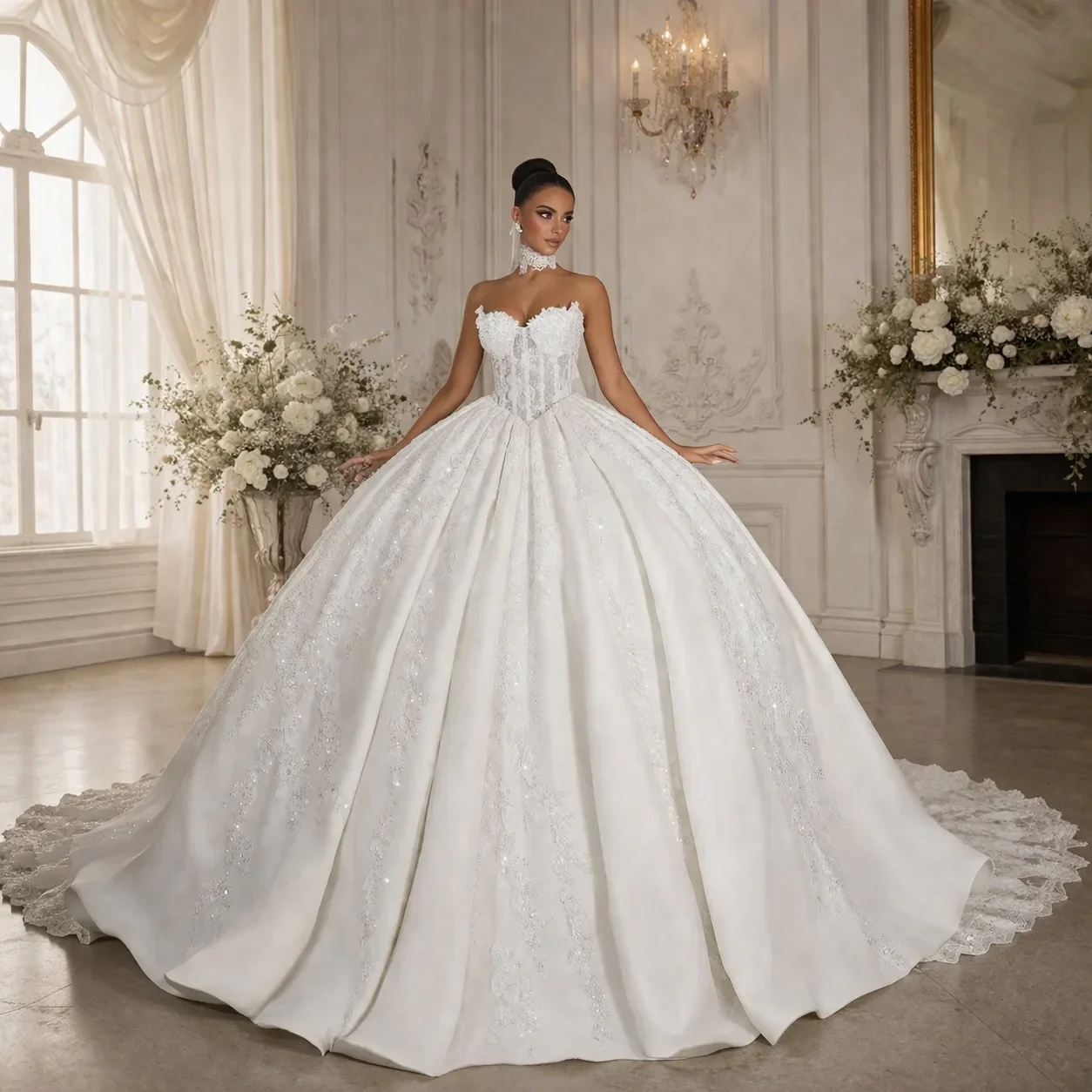 Custom Royal Strapless Princess Ball Dress Sweetheart Lace Sparkling Wedding Dress Tight corset Cathedral Train Bride Dress
Custom Royal Strapless Princess Ball Dress Sweetheart Lace Sparkling Wedding Dress Tight corset Cathedral Train Bride Dress