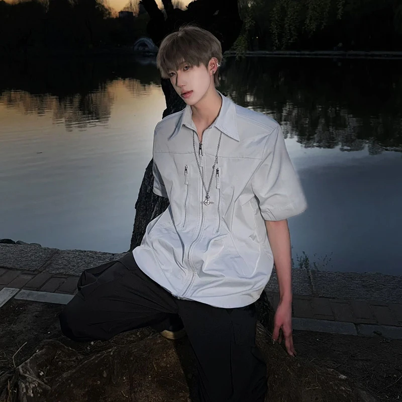 Light Blue oulder Pad ort Sve Zipper Design Thin Men's Summer irt High Street Cool Sle Seven Sve Loose Fit irt
Light Blue oulder Pad ort Sve Zipper Design Thin Men's Summer irt High Street Cool Sle Seven Sve Loose Fit irt