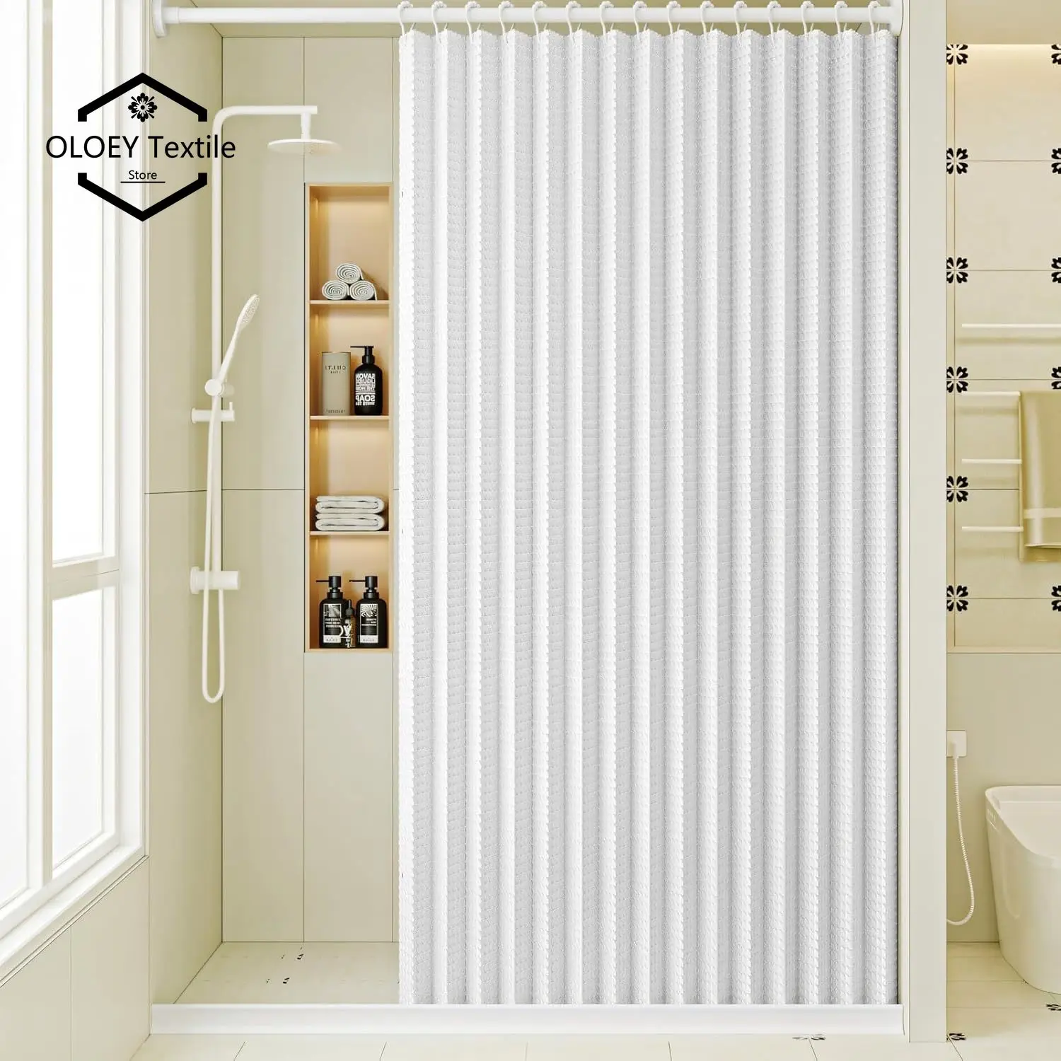 Folding Waterproof Waffle Shower Curtain with Hooks, Magnetic Shower Curtain for Bathroom, Splash-Proof Shower Curtain
Folding Waterproof Waffle Shower Curtain with Hooks, Magnetic Shower Curtain for Bathroom, Splash-Proof Shower Curtain