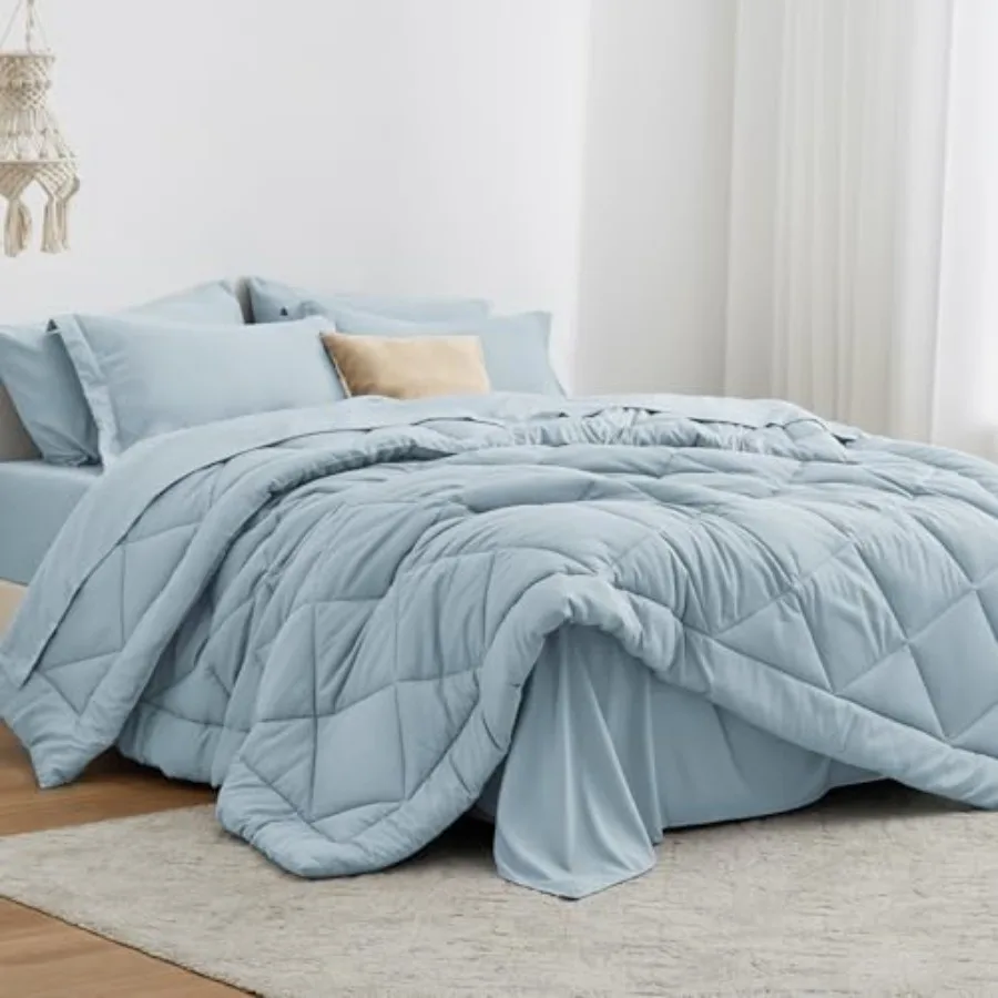 Queen Bed in a Bag Light Blue 7-Piece All Season Bedding Set with Comforter Flat Sheet Fitted Sheet Pillowcases and Pillow Sham
Queen Bed in a Bag Light Blue 7-Piece All Season Bedding Set with Comforter Flat Sheet Fitted Sheet Pillowcases and Pillow Sham