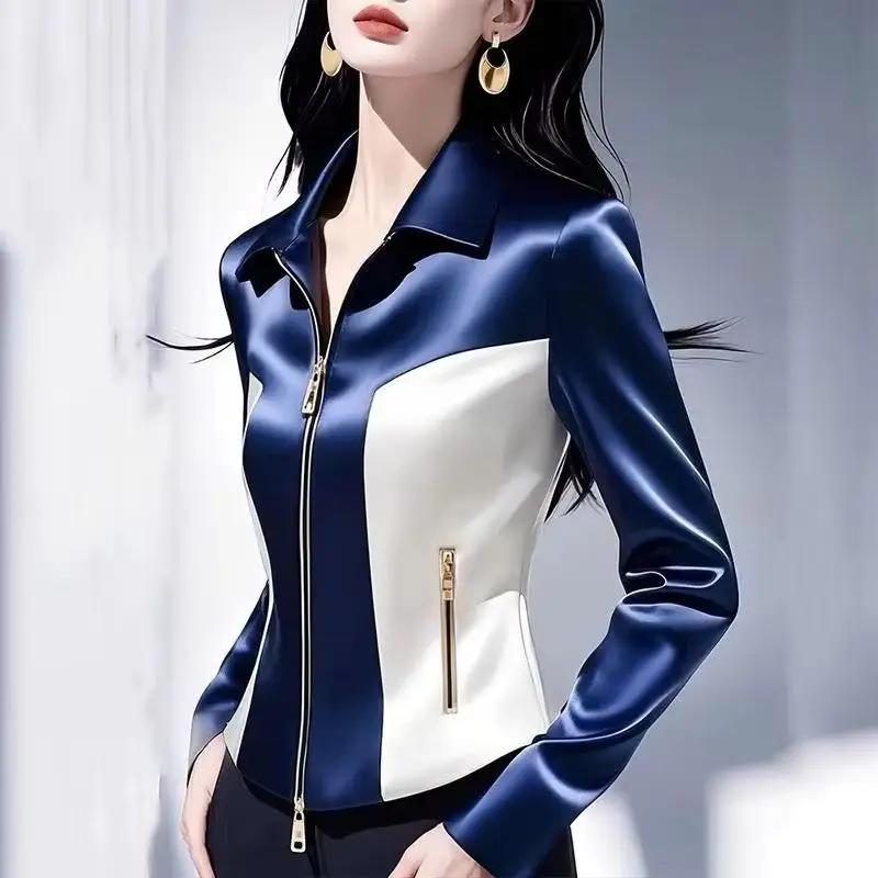 Contrast Satin Jacket Women 2025 Early Spring Autumn New High Quality Western-Style Zipper Waist Coat Female Casual Ladies Tops
Contrast Satin Jacket Women 2025 Early Spring Autumn New High Quality Western-Style Zipper Waist Coat Female Casual Ladies Tops