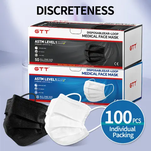 50/100 szt. Czarne jednorazowe maski na twarz 3-warstwowe oddychające wygodne materiały z elastycznymi paskami na uszy maski ochronne na twarz