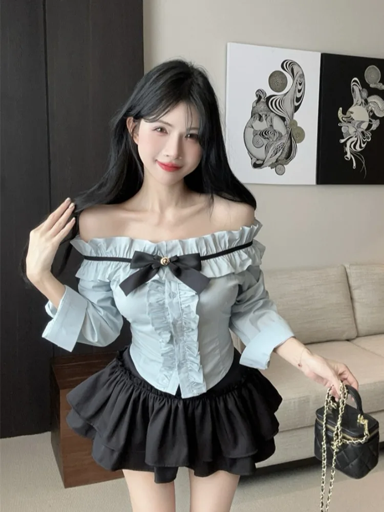 Salt Series Light Maturity Spicy Girl One Shoulder Pleated Long Sleeve Top High Waist Puffy Half Skirt Two Piece Set Women
Salt Series Light Maturity Spicy Girl One Shoulder Pleated Long Sleeve Top High Waist Puffy Half Skirt Two Piece Set Women