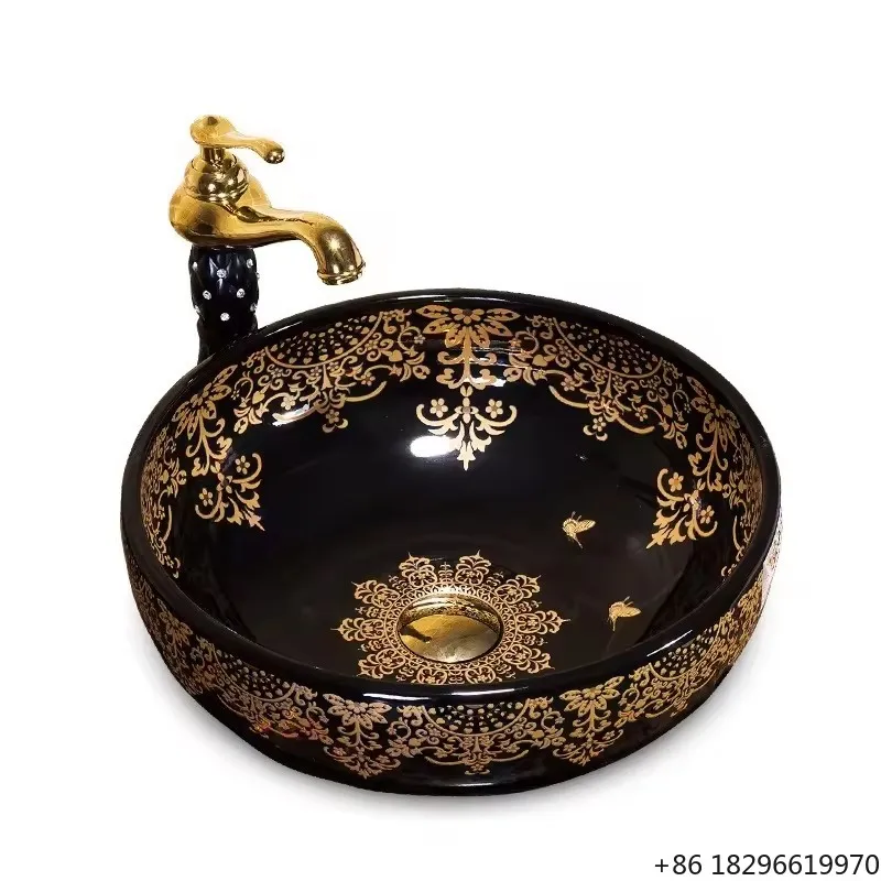 Gold Flower Ceramic Counter Top Vessel Sink Home Decorative Toilet Wash Basin for Hotel Bathroom
Gold Flower Ceramic Counter Top Vessel Sink Home Decorative Toilet Wash Basin for Hotel Bathroom