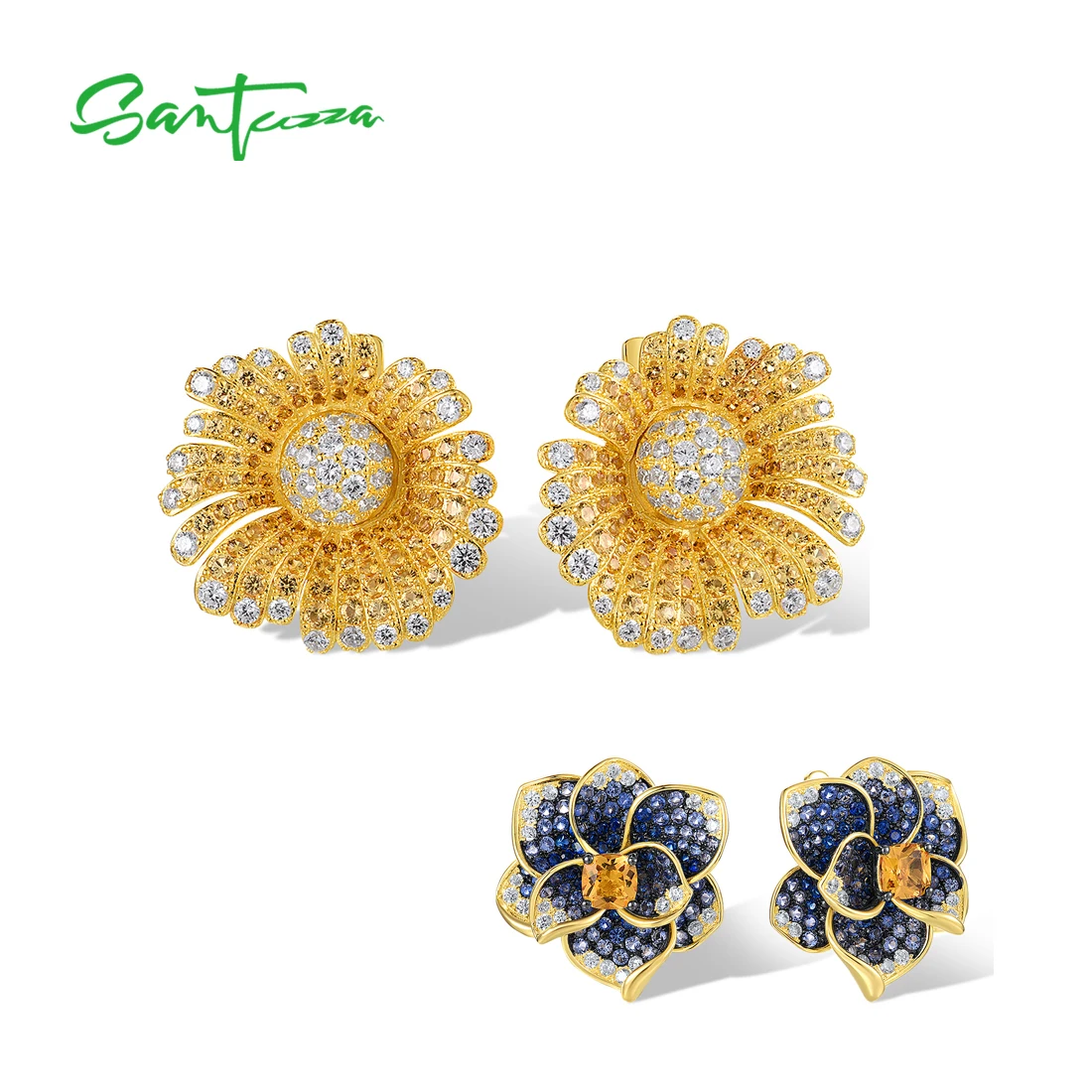SANTUZZA Pure 925 Sterling Silver Earrings For Women Shiny Yellow Nano Crysta White CZ Luxury Sun Flower Earrings Fine Jewelry
SANTUZZA Pure 925 Sterling Silver Earrings For Women Shiny Yellow Nano Crysta White CZ Luxury Sun Flower Earrings Fine Jewelry