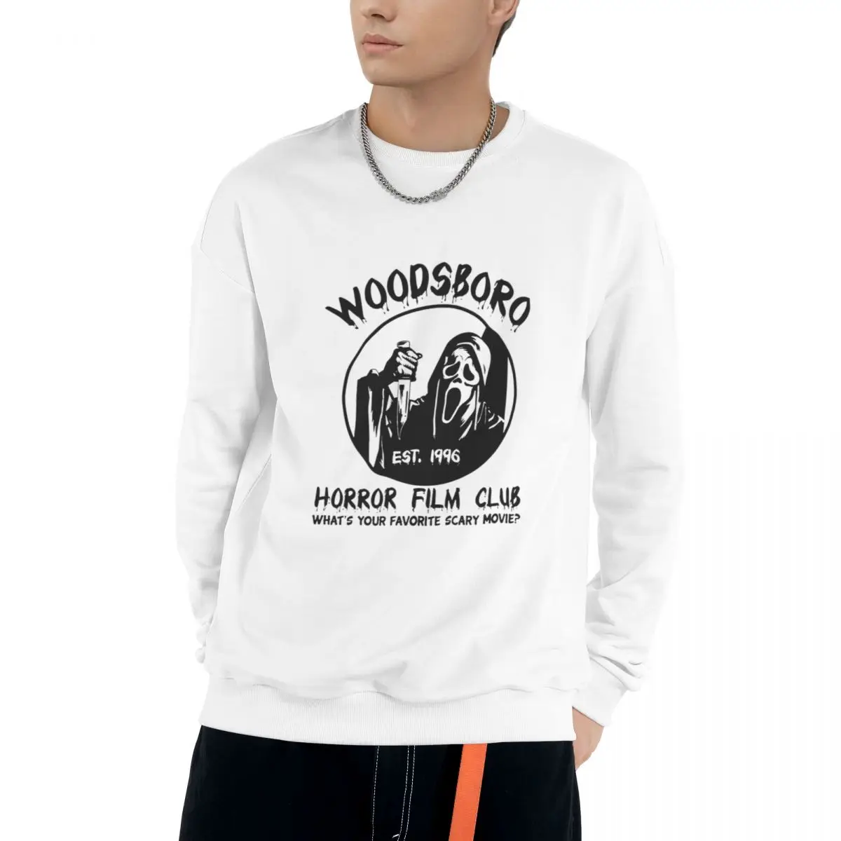 Woodsboro Horror Film Club Повседневные толстовки для мужчин и женщин, хлопковые базовые толстовки, пуловер в стиле хип-хоп
Woodsboro Horror Film Club Повседневные толстовки для мужчин и женщин, хлопковые базовые толстовки, пуловер в стиле хип-хоп