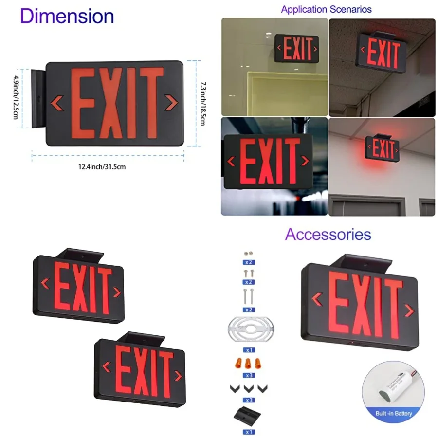 Exit Sign With, LED Emergency Light With Battery Backup, UL Listed, AC 120/277V, Commercial Lights for Business
Exit Sign With, LED Emergency Light With Battery Backup, UL Listed, AC 120/277V, Commercial Lights for Business